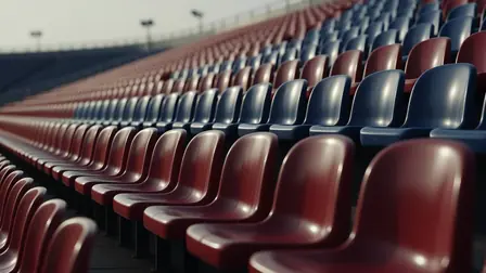 Red and blue seats in a quiet stadium